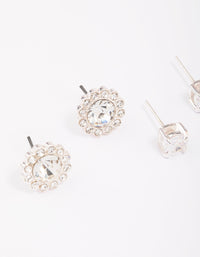 Silver Diamante Flower Stud Earring Pack - link has visual effect only