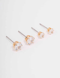 Gold Hexagon Diamante Stud Earring Pack - link has visual effect only