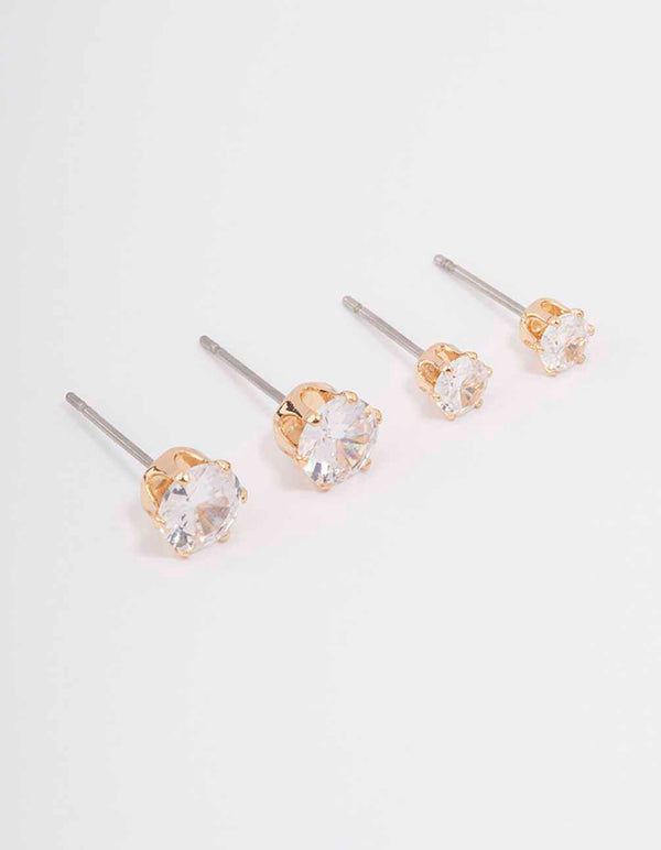 Gold Hexagon Diamante Stud Earring Pack