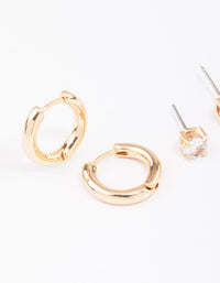 Gold Diamante Stud & Hoop Earring Pack - link has visual effect only