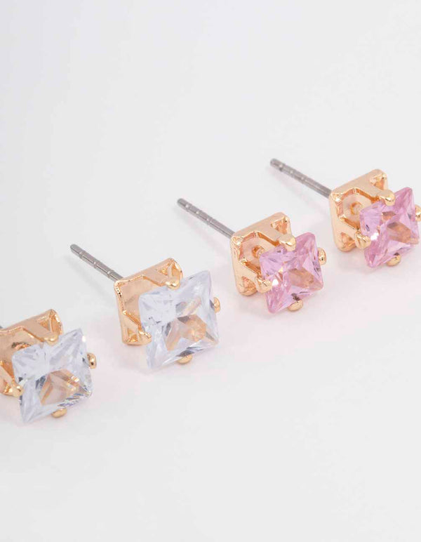 Gold Square Diamante Earring Pack