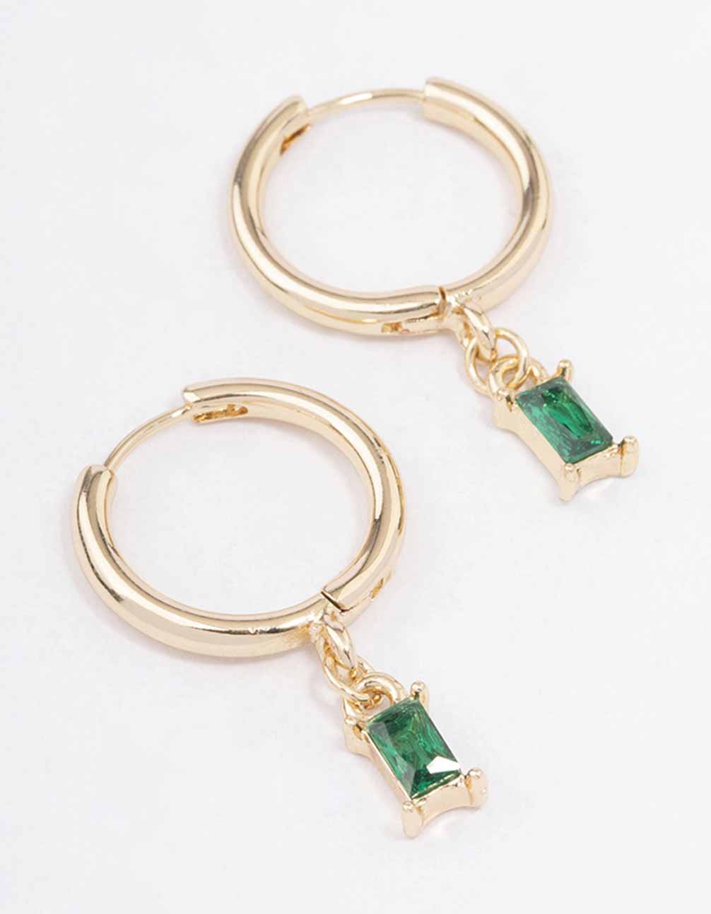 Gold Baguette Drop Huggie Earrings
