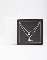 Silver Double Chain Pearl & Diamante Necklace - link has visual effect only