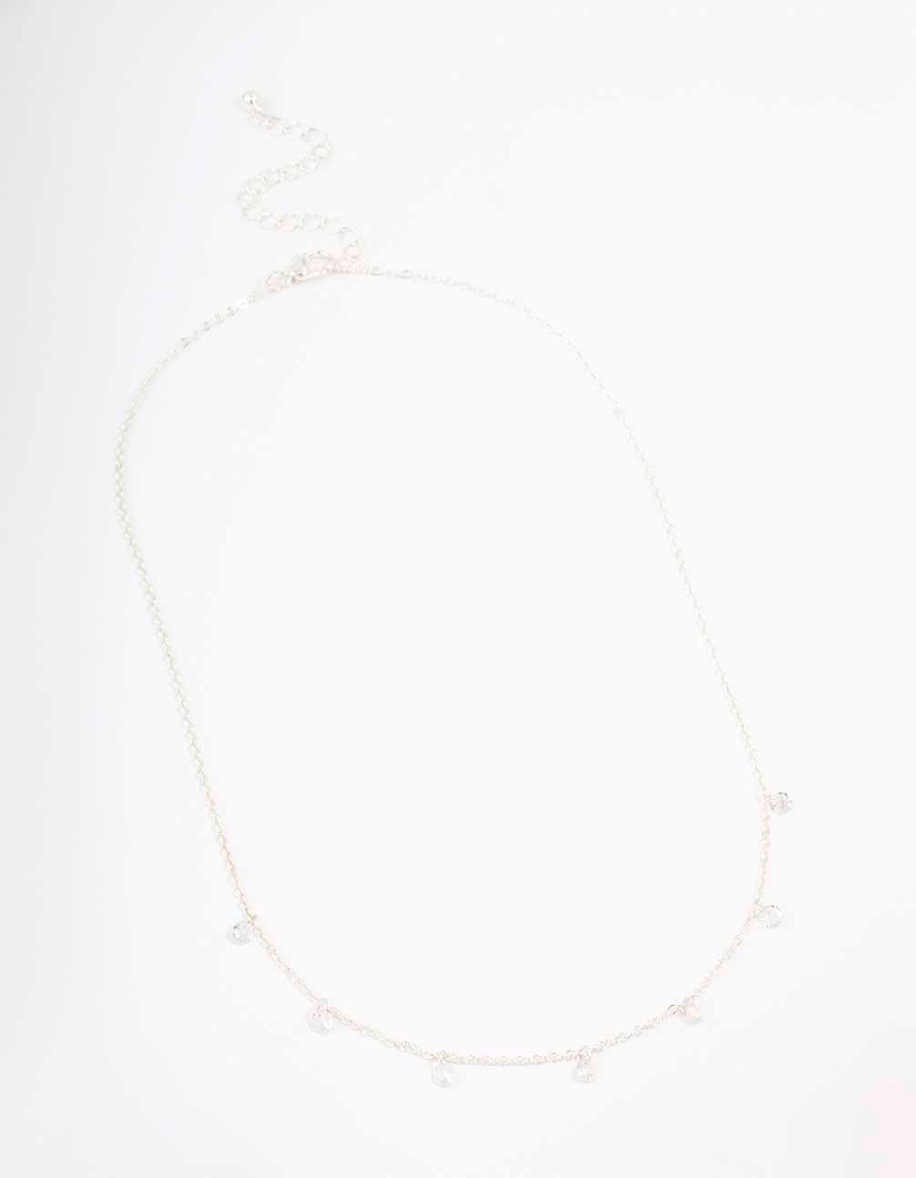 Silver Floating Diamante Droplet Necklace