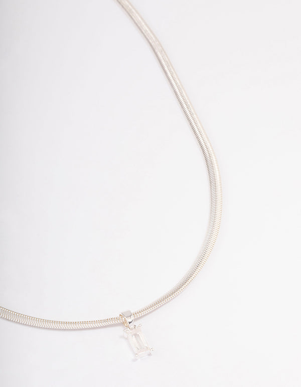 Silver Snake Chain Baguette Necklace
