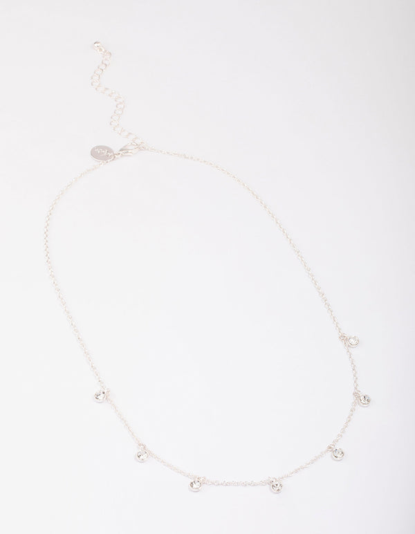 Silver Bezel Diamante Droplet Necklace - Lovisa