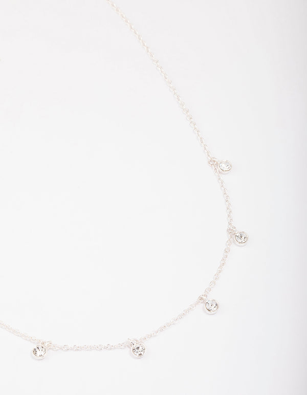 Silver Bezel Diamante Droplet Necklace