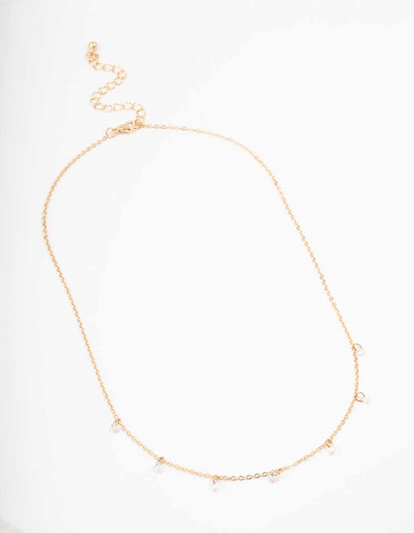 Gold Floating Diamante Droplet Necklace