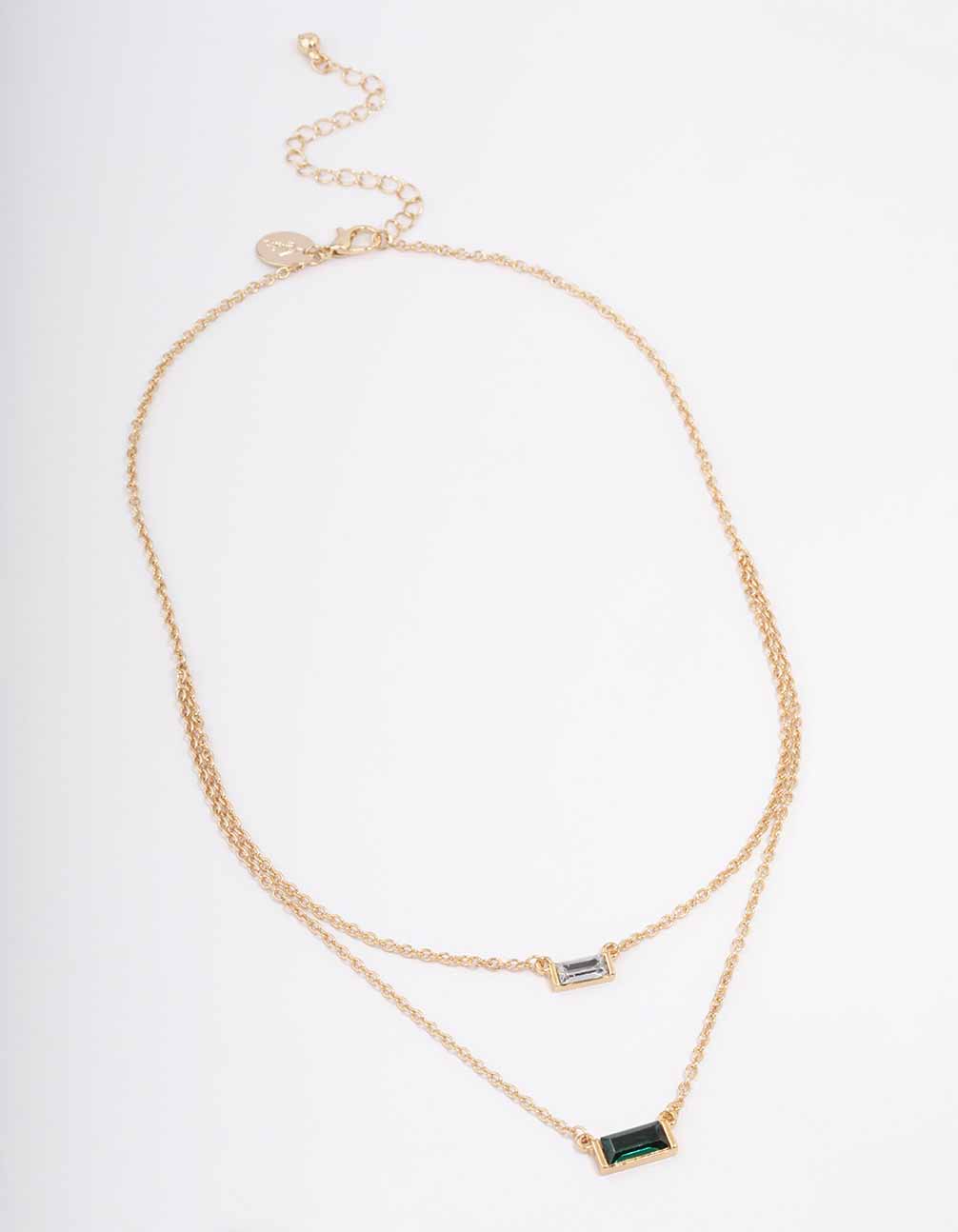 Gold Double Chain Baguette Necklace