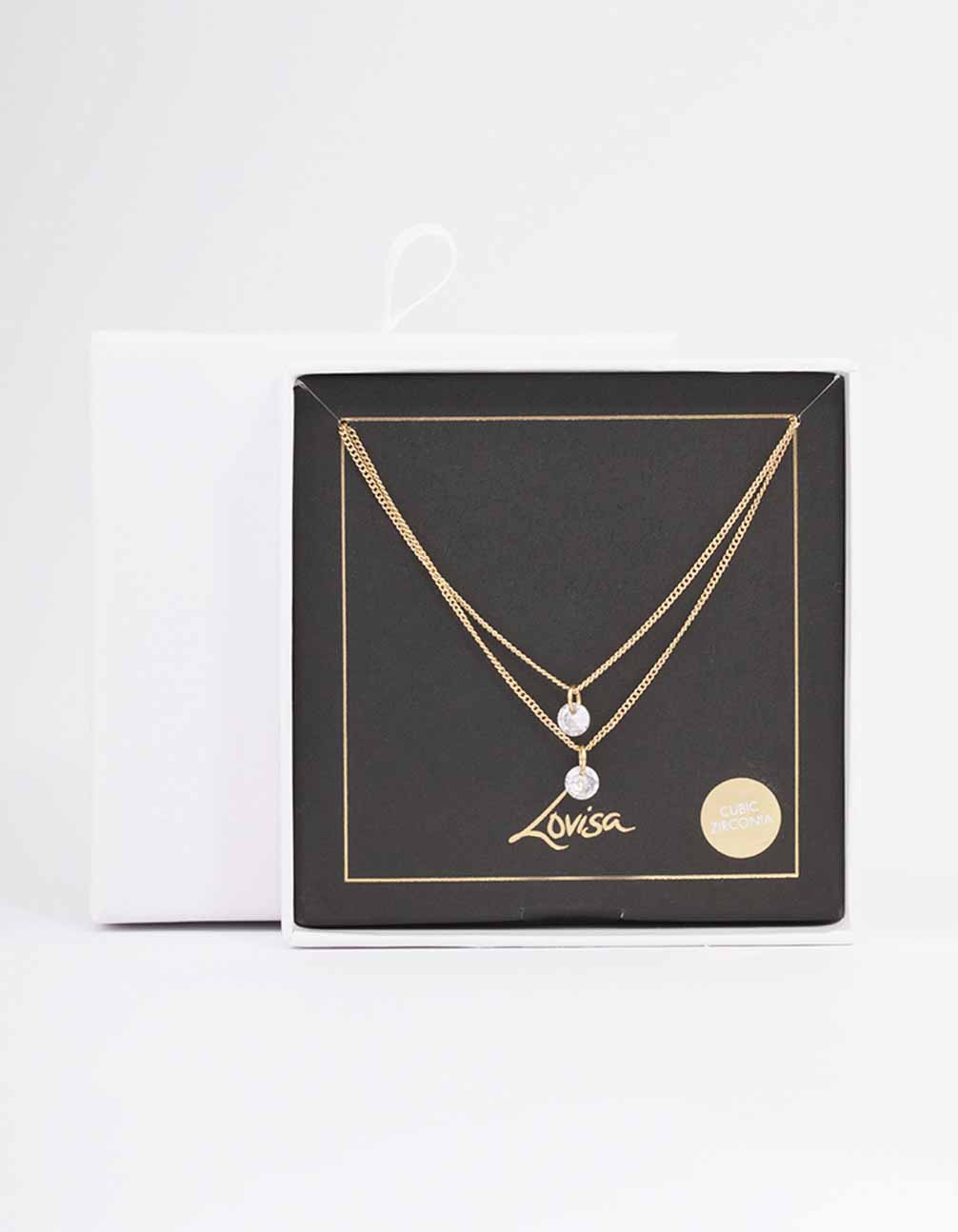 Gold Double Chain Floating Diamante Necklace