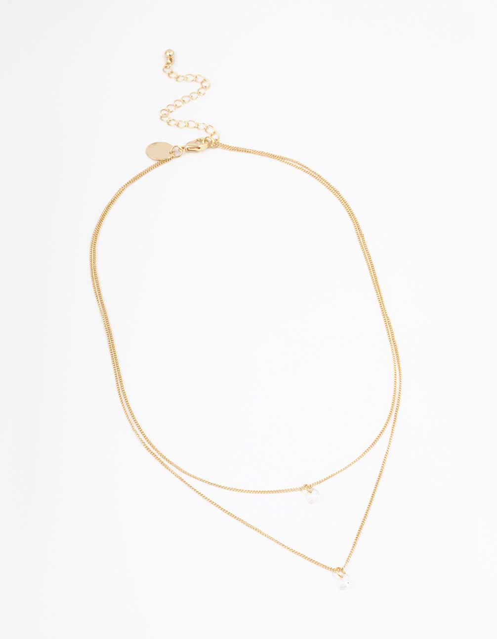 Gold Double Chain Floating Diamante Necklace