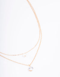 Gold Double Chain Pearl & Diamante Necklace - link has visual effect only