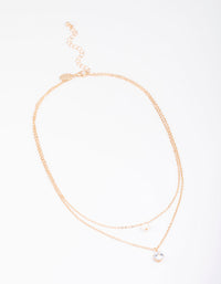 Gold Double Chain Pearl & Diamante Necklace - link has visual effect only