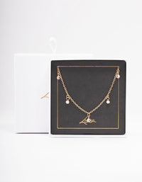 Gold Diamante & Pearl Drop Station Necklace - link has visual effect only