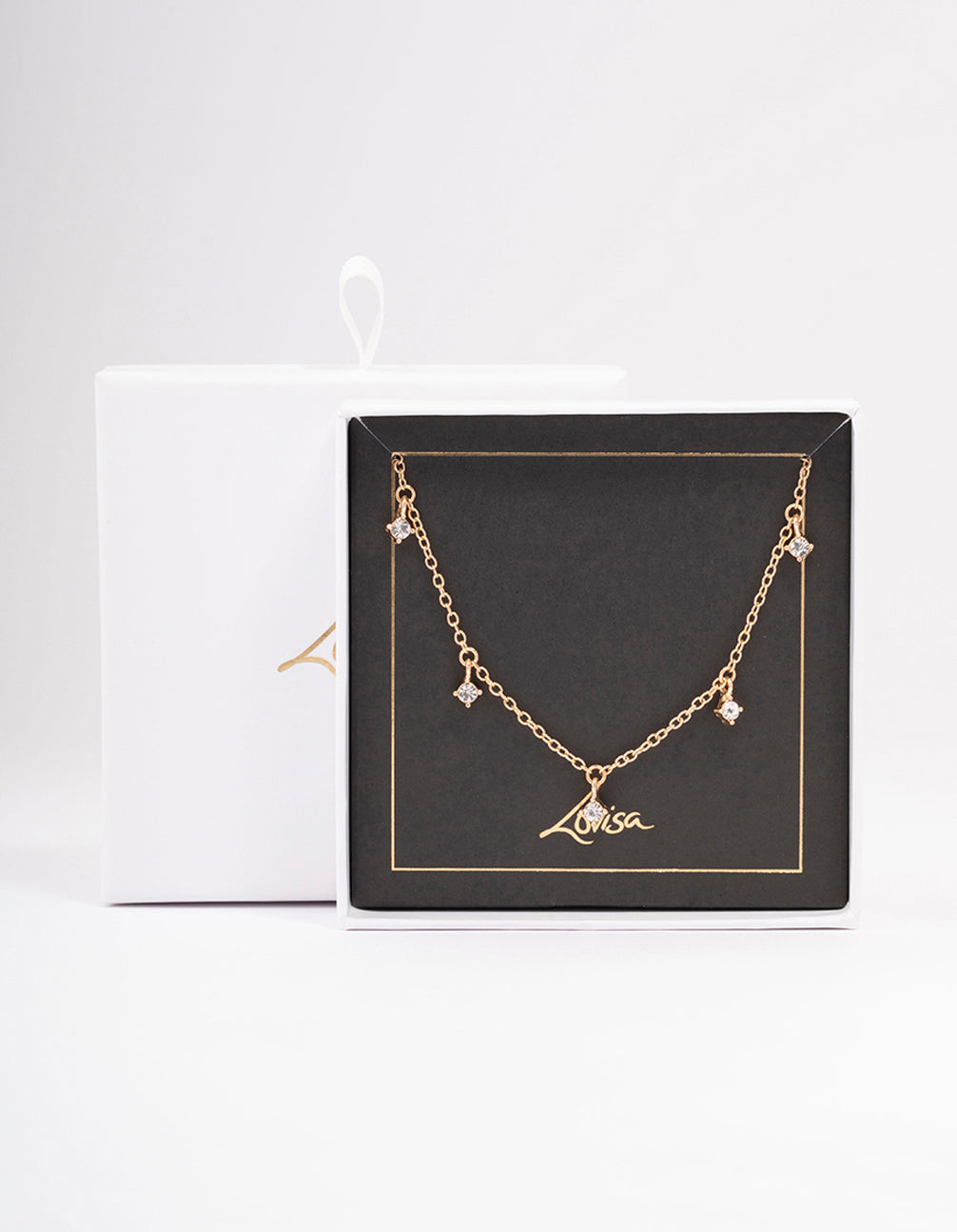 Gold Diamante Droplet Short Necklace