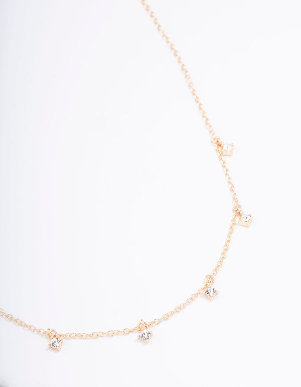Gold Diamante Droplet Short Necklace