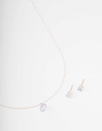 Silver Floating Cubic Zirconia Drop Jewellery Set - link has visual effect only