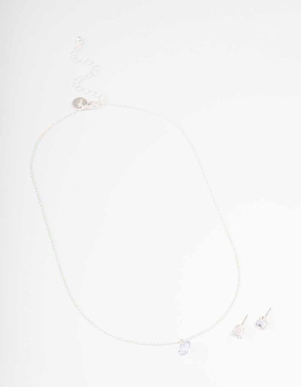 Silver Floating Cubic Zirconia Drop Jewellery Set