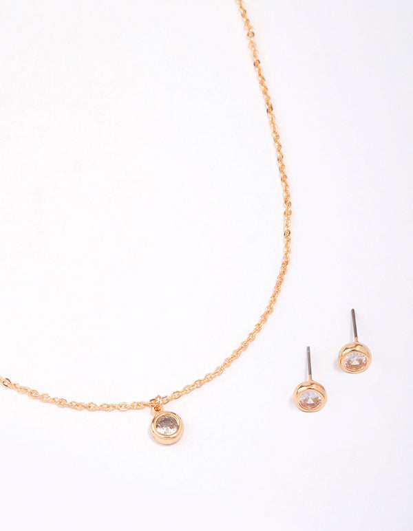 Gold Bezel Diamante Jewellery Set