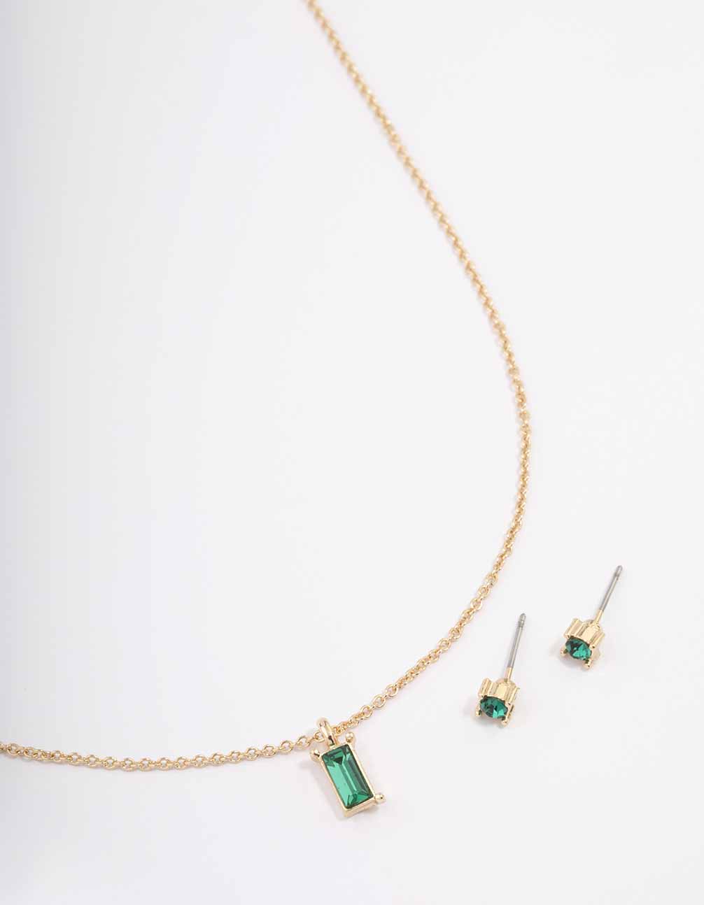 Gold Baguette Drop Jewellery Set