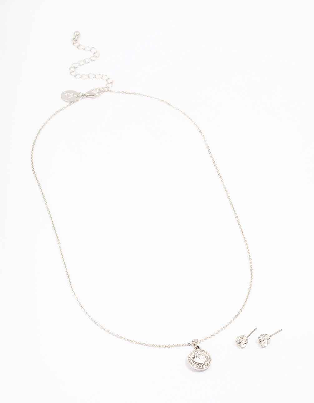 Silver Diamante Halo Jewellery Set