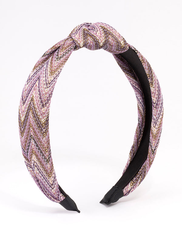 Purple Fabric Chevron Twisted Knotted Headband