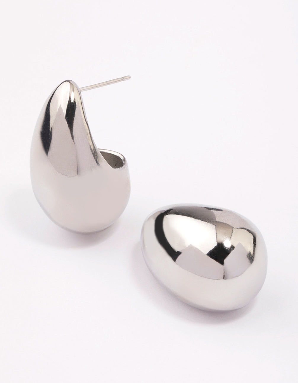 Crafted from waterproof stainless steel large teardrop earrings in silver front view