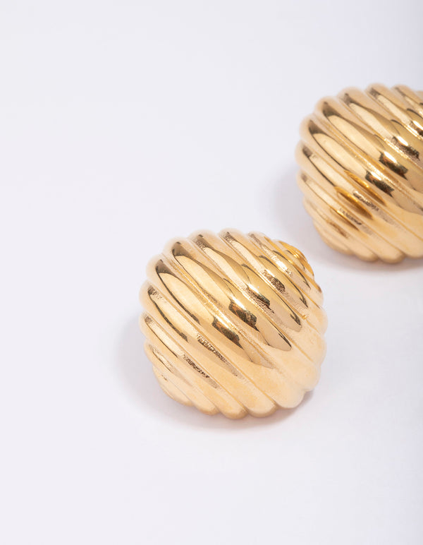 Waterproof Gold Plated Stainless Steel Croissant Textured Stud Earrings