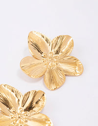 Gold Plated Stainless Steel Textured Flower Stud Earrings - link has visual effect only