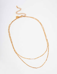 Gold Plated Stainless Steel Figaro Double Chain Necklace - Lovisa