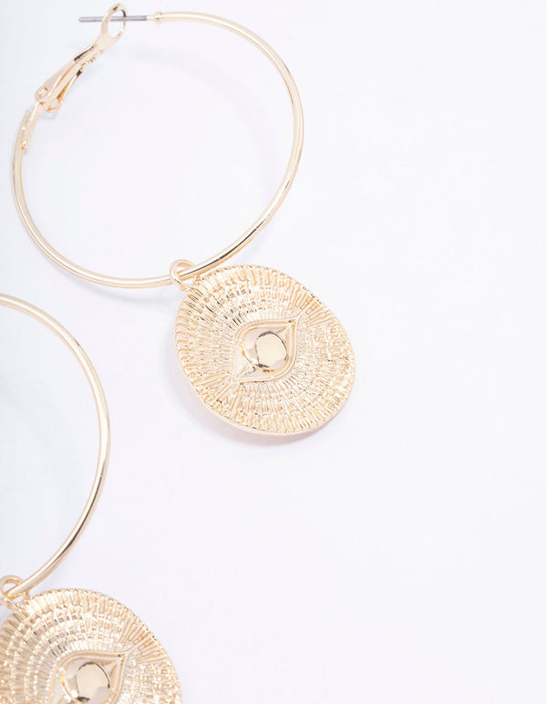 Gold Evil Eye Pendant Hoop Earrings