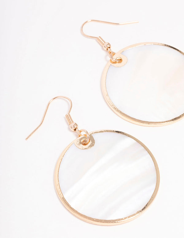 Gold Genuine Shell Disc Drop Earrings
