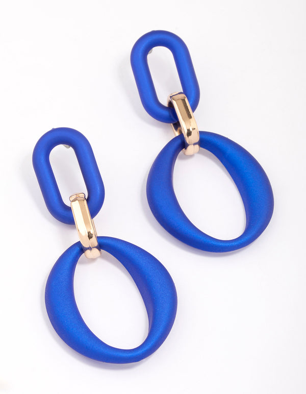 Blue Rubber Link Drop Earrings