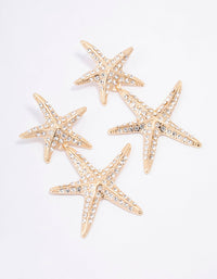 Gold Double Diamante Starfish Drop Earrings - link has visual effect only