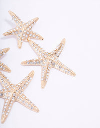 Gold Double Diamante Starfish Drop Earrings - link has visual effect only