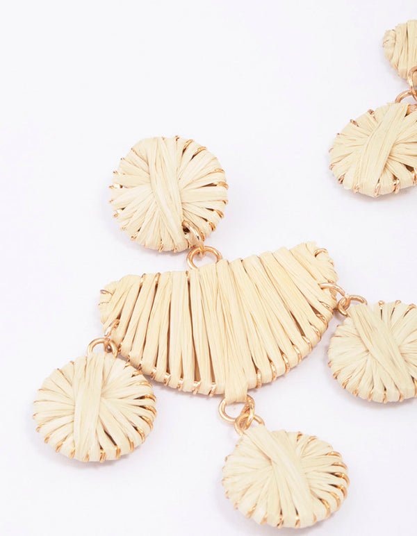 Gold Raffia Disc Drop Earrings