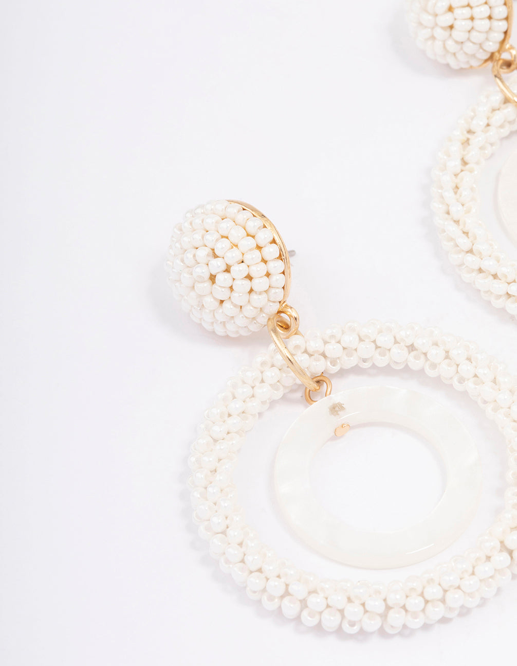 Gold Bead Double Circle Drop Earrings