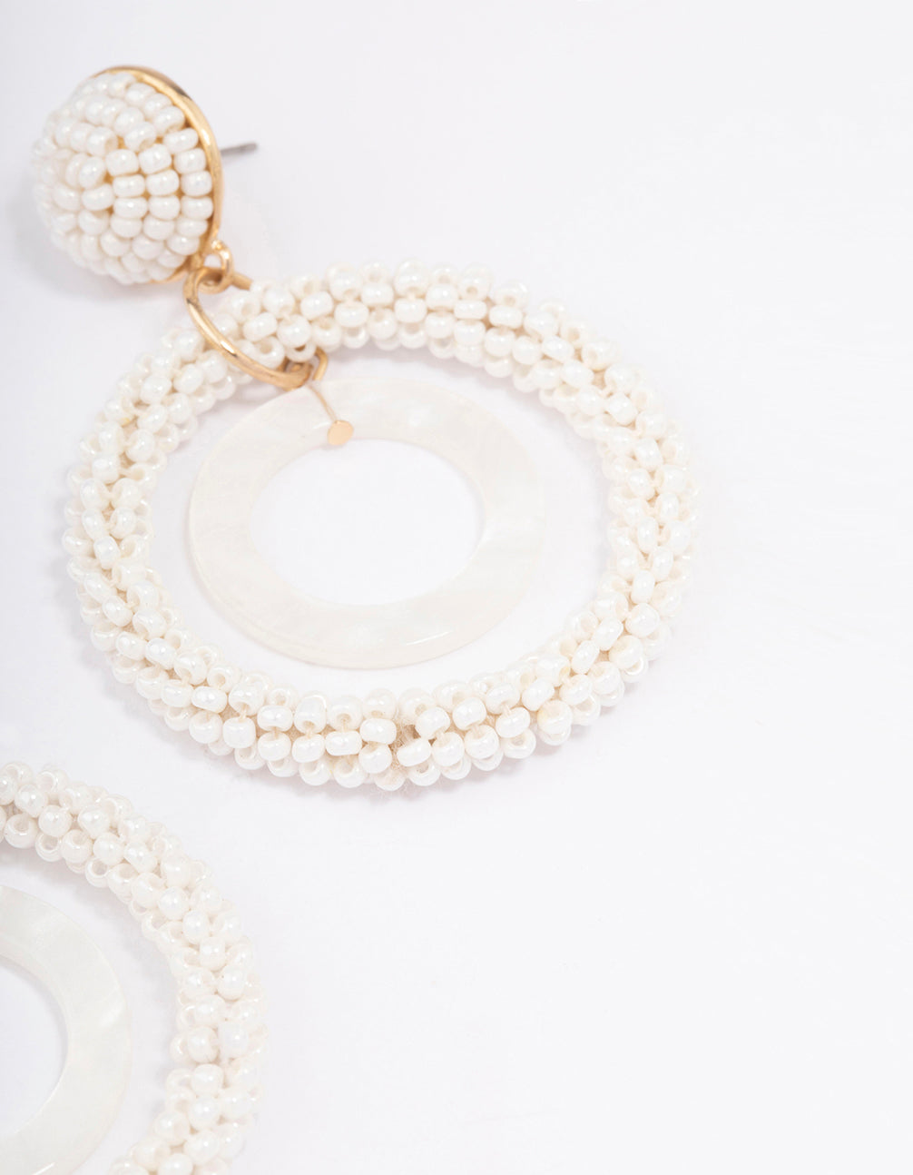 Gold Bead Double Circle Drop Earrings