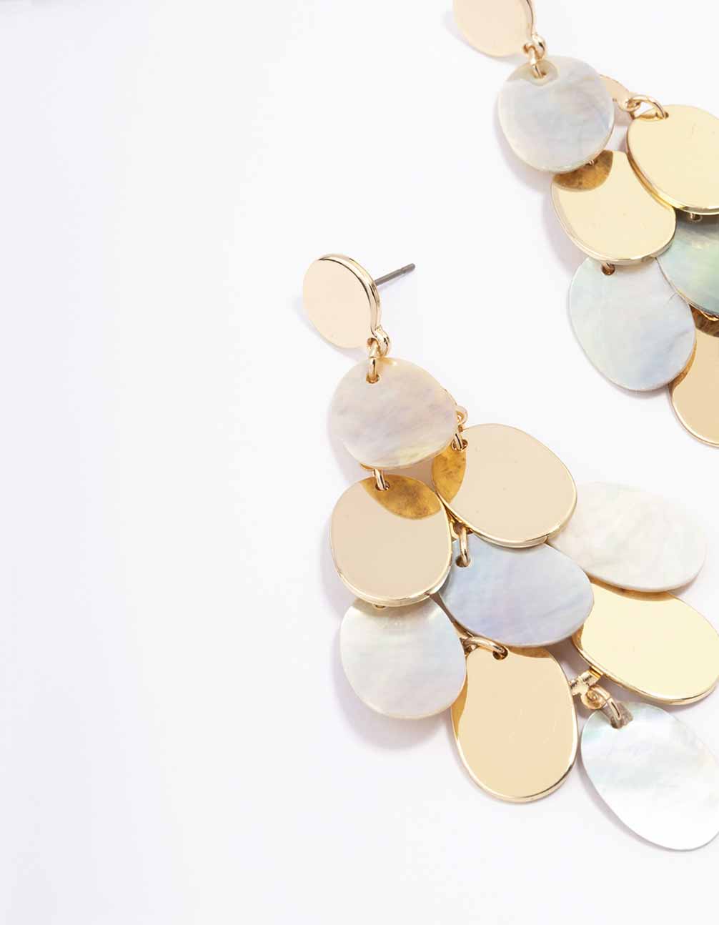 Gold Genuine Shell Disc Drop Earrings