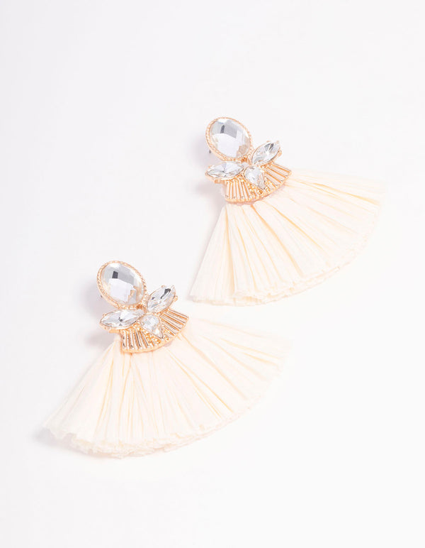Gold Raffia Diamante Drop Earrings
