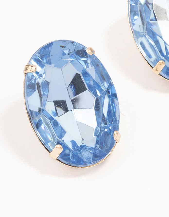 Gold Oval Stone Statement Stud Earrings