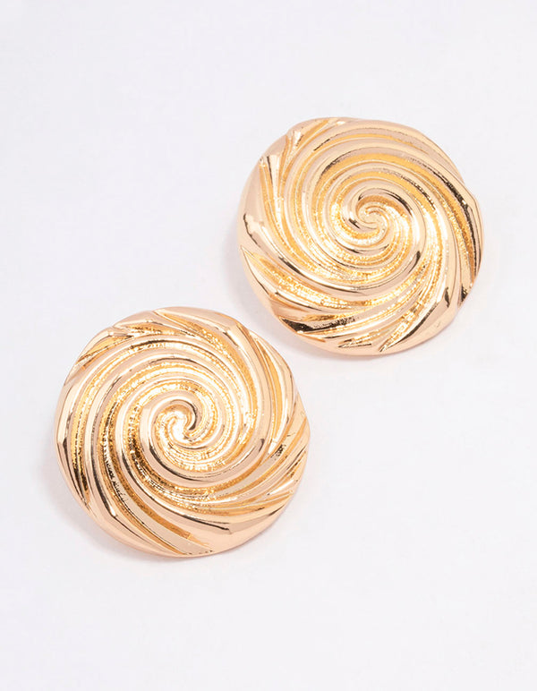 Gold Large Swirl Stud Earrings