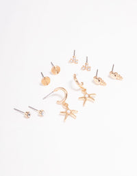 Gold Mixed Diamante Small Stud Earring 5-Pack - link has visual effect only