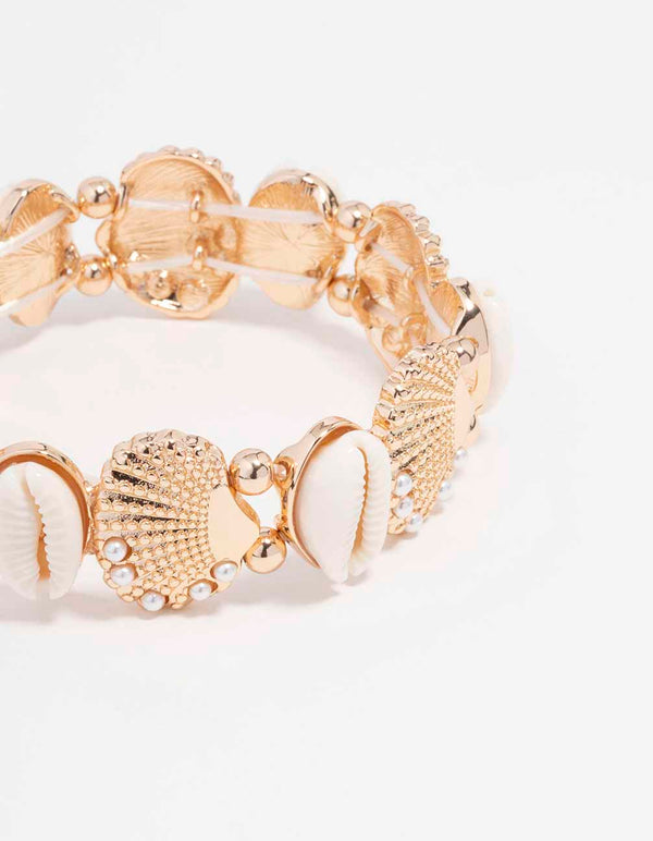 Gold Genuine Shell Pearl Stretch Bracelet