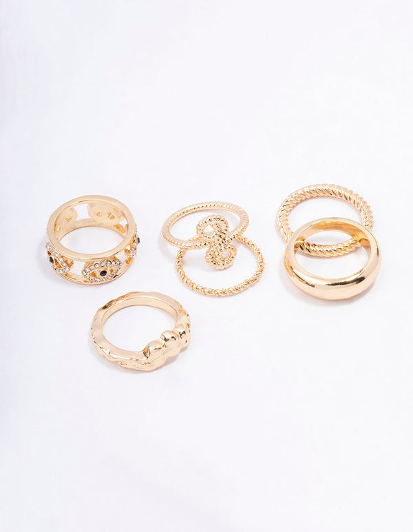 Gold Mixed Textured Ring 6-Pack