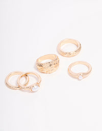 Gold Mixed Stone Ornate Ring 5-Pack - link has visual effect only
