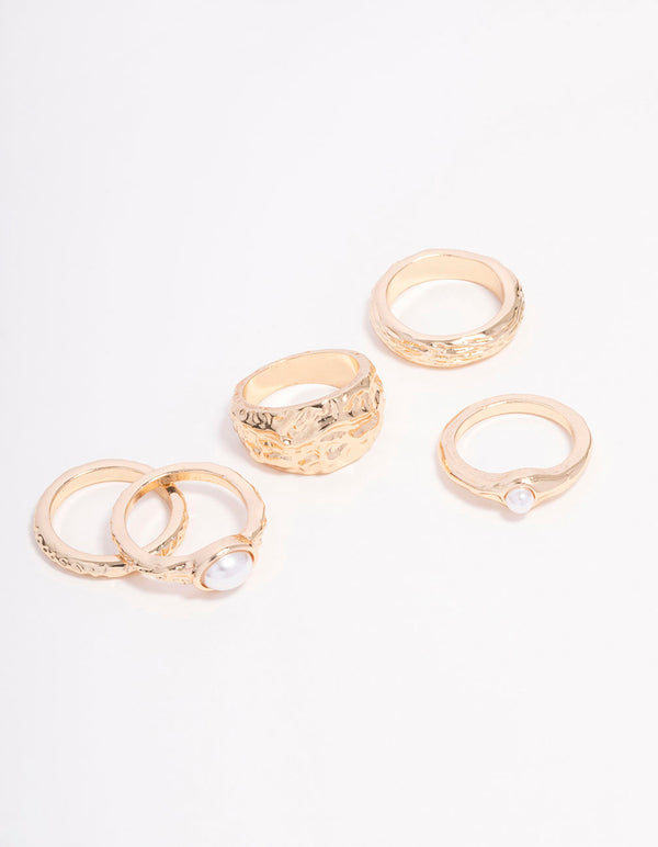 Gold Mixed Stone Ornate Ring 5-Pack