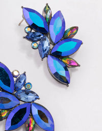 Silver Gunmetal Blue Diamante Marquise Statement Stud Earrings - link has visual effect only