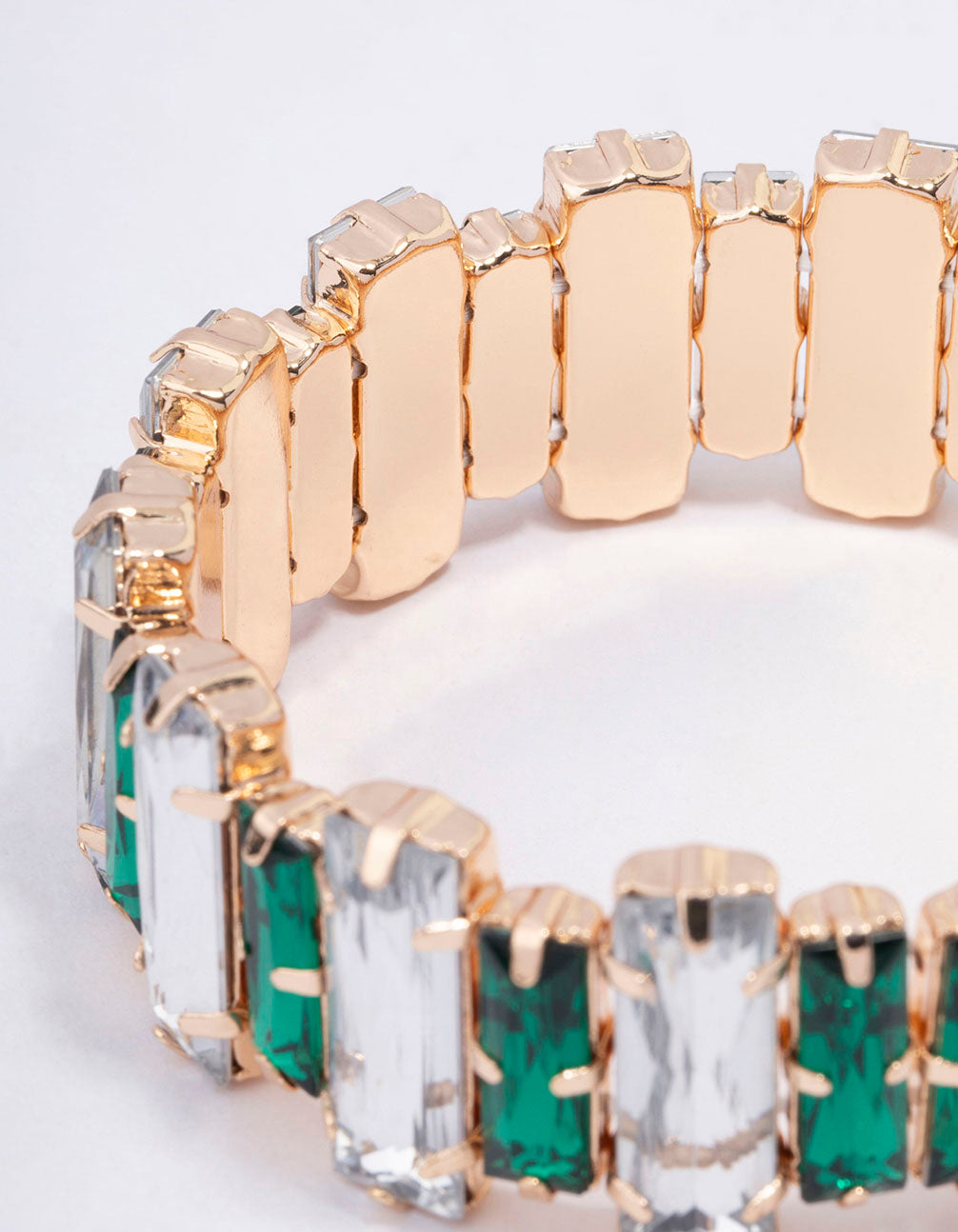 Gold & Green Rectangle Stretch Bracelet