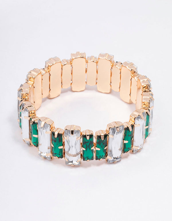 Gold & Green Rectangle Stretch Bracelet